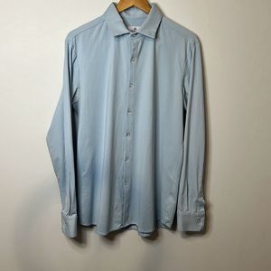 MIZZEN + MAIN Mens Dress Shirt Size Large Trim Fit Blue Checkered Pattern